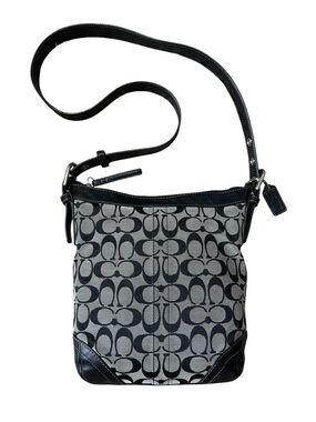 Y2K Coach Signature Jacquard Crossbody Swingpack/File Bag Gray & Black CLEAN EUC